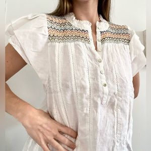 Flaherty 100% linen flutter sleeve top